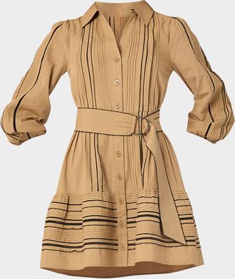 Shoshanna Towns Pintuck Flounce Cotton Mini Dress