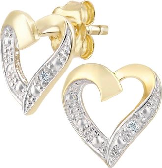 Jewelco London 9ct Gold Round 1pts Diamond Heart Stud Earrings - PE0AXL4605Y