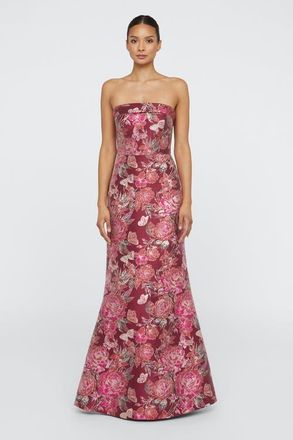 Theia Haven Strapless Gown in Barley /Scarlet at Nordstrom, Size 16
