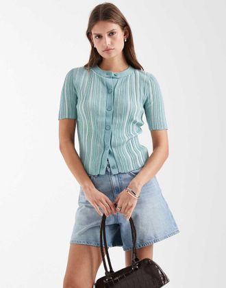 & Other Stories Cardigan a maniche corte in maglia a coste blu acqua