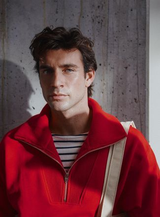 Le 31 Mens Zipped funnel-neck sweatshirt