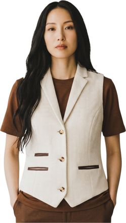 TruClothing Dames cr&egrave;mekleurige visgraatwollen wollen tweed geruite op maat gemaakte gilet - WS-1