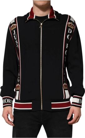 Dolce & Gabbana Full Zip Pullover Sweater met DG King Motief - Heren - Vesten met rits - Zwart - 2XL - Hoodies & sweatvesten