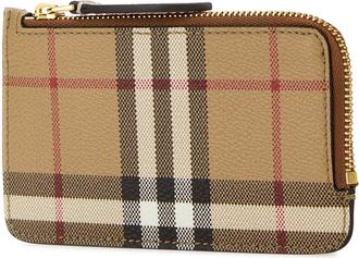 Burberry Womens Check-Print Canvas Card Case Beige Polyurethane Polyester Cotton Wallet
