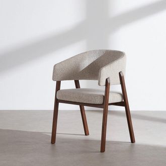 Maisons du monde Sill&oacute;n de comedor de madera de caucho oscura y tela beige