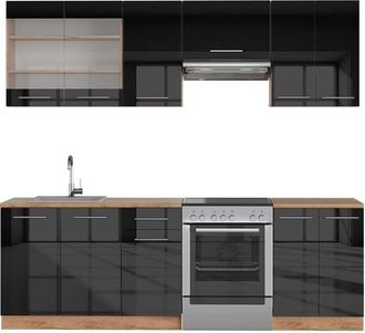 Vicco Mueble De Cocina Fame-line, Antracita Brillo Intenso/roble Dorado El&eacute;ctrico, 240 Cm Sin Encimera