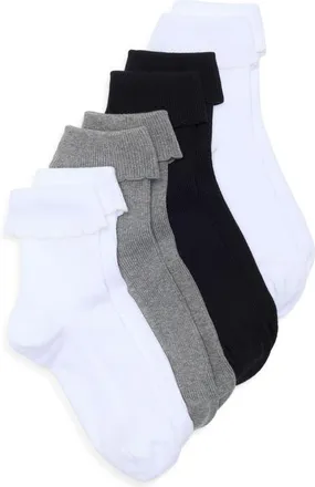 Nordstrom Assorted 4-Pack Turn Cuff Ankle Socks in White Multi Pack at Nordstrom, Size 9-11