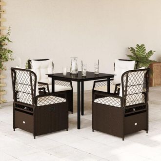 vidaXL Set Comedor De Jard&iacute;n 5 Piezas Y Cojines Rat&aacute;n Sint&eacute;tico Marr&oacute;n Vidaxl