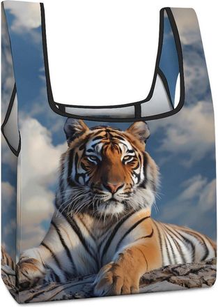 Generic Tiger Wildlife Animal Shopping Bag Reusable Grocery Tote Bag Foldable Handbag for Travel Picnic