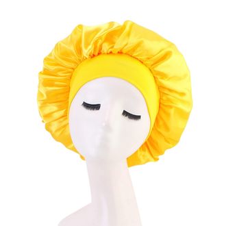 Generic 2025- Fashion Women Beading Braid Hat Muslim Ruffle Cancer Wrap Cap Sleep Caps Satin Lined Hair Bonnets Floppy Hat Men (Yellow, One Size)