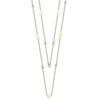 Suzy Levian Sterling Silver White Sapphire and Pearl By-the-Yard 36 Station Necklace