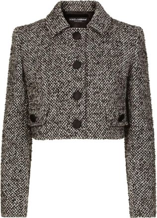 Dolce & Gabbana tweed cropped jacket - women - Acrylic/Virgin Wool/Polyester/Alpaca/Other fibres/Polyamide/Silk/Spandex/Elastane - 44 - Brown
