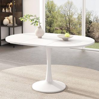 Matteo Modern Extendable Round Dining Table - White MDF, Space-Saving
