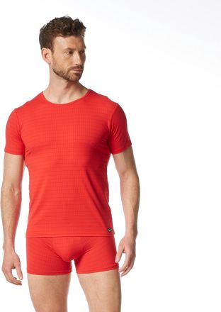 Bruno Banani Rundhalsshirt BRUNO BANANI CHECK LINE 2.0, Herren, Gr. 8 (XXL), rot (rot karo), Piqu&eacute;, Obermaterial: 90% Polyamid, 10% Elasthan, k&ouml;rpernah h&uuml;ftbedecke