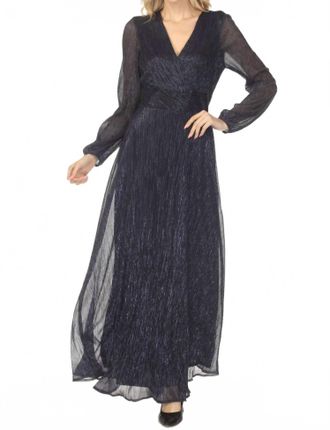 Joseph Ribkoff Metallic Wrap V-Neck Maxi Evening Dress In Navy
