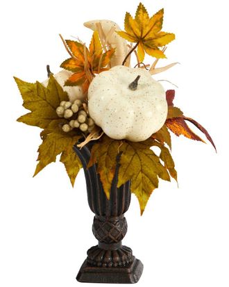 Nearly Natural 13In. Fall Pumpkin & Berries Artificial Autumn Arrangement In Decorative Urn