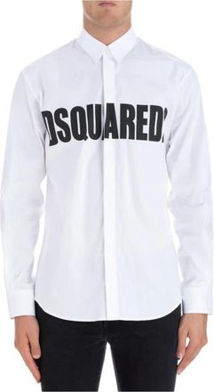Dsquared2 Shirt met logoprint - Heren - Casual Overhemden - Wit - M - Katoen - Overhemden