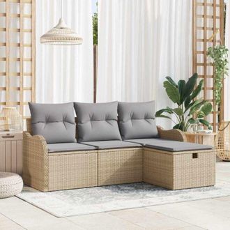 vidaXL Vidaxl - Conjunto De Sof&aacute; De Jard&iacute;n Con Coj&iacute;n 4 Pcs Beige Y Gris Claro