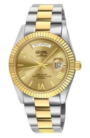Gevril Group West Village Automatic Two-Tone Bracelet Watch, 40mm in Silver/Yellow Gold at Nordstrom Rack
