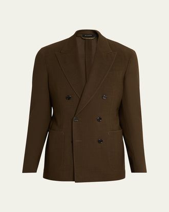 Tom Ford Mens Wool Peak Lapel Double-Breasted Sport Coat