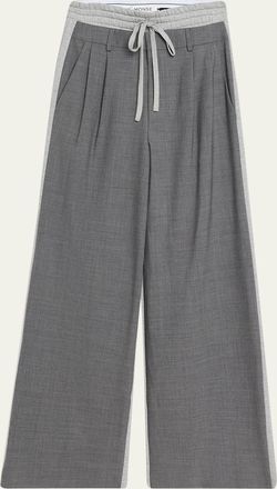 Monse Tailored Wool Combo Wide-Leg Sweatpants
