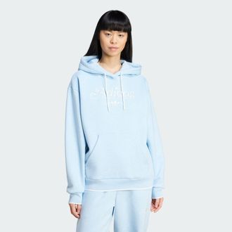 adidas Originals ADIDAS Originals Womens Graphic Loose Hoodie - Blue Cotton - Size X-Large