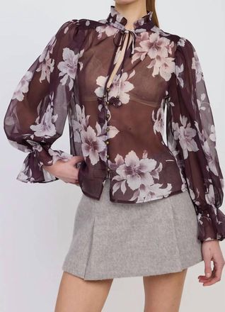 En Saison Annalise Sheer Floral Blouse In Merlot