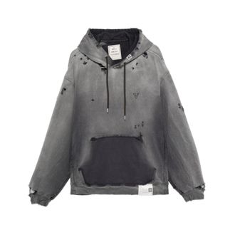 Miharayasuhiro Hoodies, male, Black, Size: XS Black Distressed Cotton Hoodie Sweatshirt