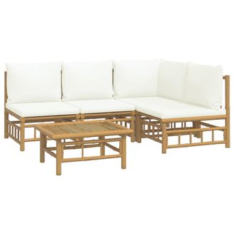vidaXL Set De Muebles De Jard&iacute;n 5 Piezas Bamb&uacute; Y Cojines Blanco Crema Vidaxl