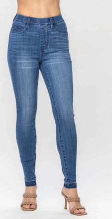 Judy Blue High Waist Release Hem Pull On Skinny Jeans In Blue