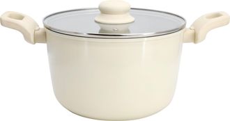 Gibson Home Barnsdall 5 Quart Ceramic Nonstick Aluminum Stock Pot with Lid in Cream
