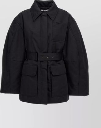 Jacquemus bari belted collared front pockets long sleeves