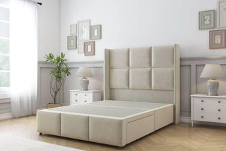 Sloomy Beaumont Plush Divan Base 2 Drawers-54 Wing Headboard & Footboard in Cream | Size: Small Double