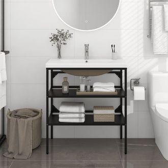 vidaXL Estructura De Ba&ntilde;o Con Lavabo Incorporado Hierro Negro Vidaxl