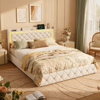 OEM Cama 140x190 - Wxl - Terciopelo Beige - 4 Cajones - Somier De Lamas 12 Lamas