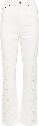 Self Portrait embroidered cotton jeans - women - Cotton - 26 - White