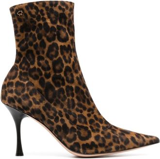 Gianvito Rossi Dunn 85mm leopard-print boots - women - Suede - 37.5 - Brown