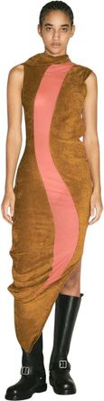 Kiko Kostadinov Contrastpaneel Asymmetrische Zoom Jurk - Dames - Casual kleedjes - Bruin - 2XS - Kleedjes