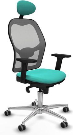 Piqueras y Crespo Piqueras Y Crespo - Jorquera Sincro Malla Gris Similpiel Turquesa Brazos 2d Base Aluminio Cabecero Fijo Ruedas 65mm Engomada