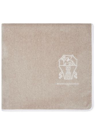 Brunello Cucinelli logo-embroidered cotton towel (180cm x 100cm) - unisex - Cotton - OS - Neutrals