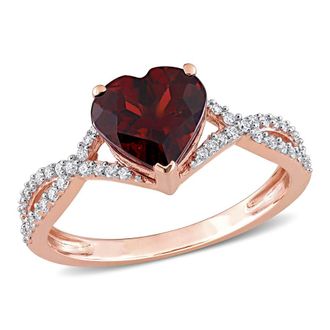 Amour 2 CT TGW Heart Garnet and 1/5 CT TDW Diamond Infinity Ring In 14K Rose Gold