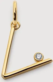 Monica Vinader Gold Solitaire Diamond Initial V Pendant Lab Grown Diamond