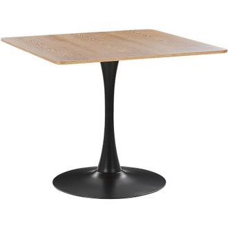 Beliani Mesa De Comedor Madera Clara Tablero Mdf Negro Base Metal 90 X 90 Cm Industrial Cocina Boca