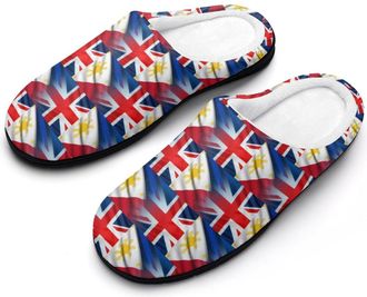 Generic Uk And Philippines Flag Mens Slippers Memory Foam Winter Warm Sandals Slip On House Shoes Size 7-14