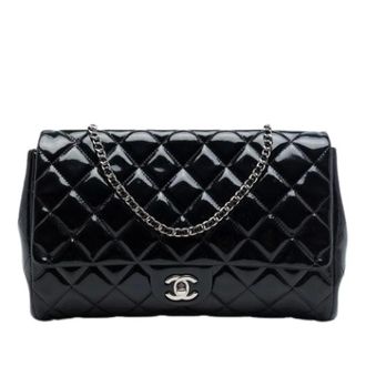 Chanel Pre-owned Quilted Patent Shoulder Bag - Dames - Pre-owned - Zwart - Maat: ONE Size Zijde