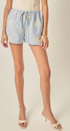 English Factory Striped Floral Eyelet Shorts in Blue at Nordstrom, Size X-Small