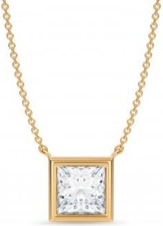 Allurez Princess Lab Diamond Solitaire Pendant Necklace 14K Yellow Gold (2.00ct)