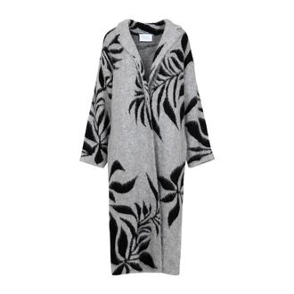 Kaos Grijs Wol Gebreid Jacquard Badjas Stijl - Dames - Mantel - Grijs - L - Wol - Jassen