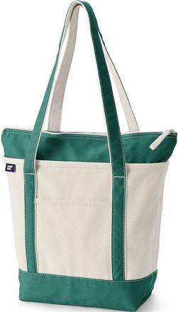 Lands End Zip Top Long Handle Canvas Tote Bag in Natural/bright Spruce at Nordstrom, Size X-Large