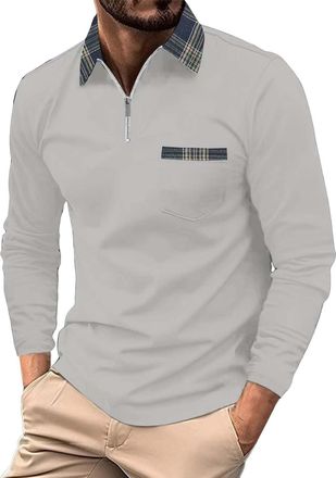 Generic MenS Sports Polo Shirts Mens Shirts With Zipper Pockets Non Iron Shirt Regular Fit Shirt Formal Stretch Long Sleeve Quick Dry Long Sleeve Breathable G